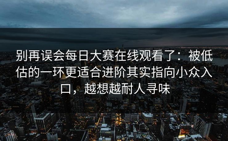 别再误会每日大赛在线观看了：被低估的一环更适合进阶其实指向小众入口，越想越耐人寻味